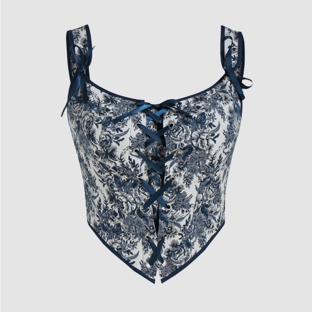 Floral Jacquard Corset Tank Top